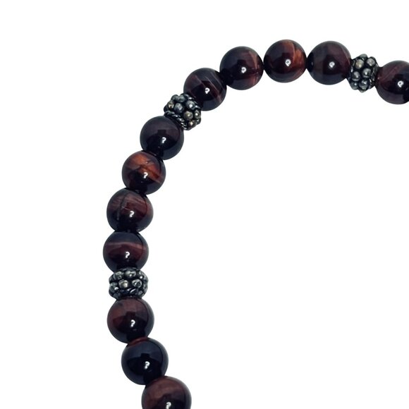 Sterling Silver & Brown Cats Eye Beaded Necklace 17" W/ Matching Bracelet (5921) - Picture 9 of 10